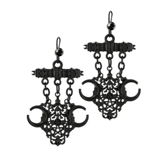 Fortune Teller Earrings – Restyle ✦ Pentagram ✦ Crescent Moons ✦ Rare Statement - Picture 1 of 2